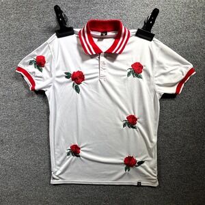 Screenshot Polo Shirt Mens XL White Rose Embroidery Short Sleeve Streetwear